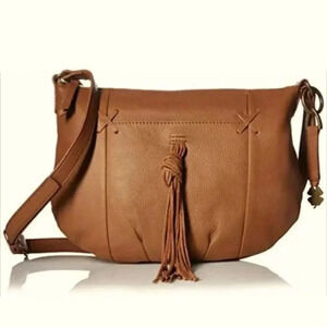 Lucky Brand Carmen Camel Tan Leather Tassel Boho Hobo Shoulder Bag